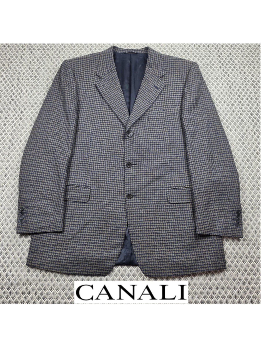 Canali Sport Coat Blazer Mens 46R Brown Blue Houndstooth 100% Virgin Wool Italy